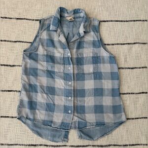Andrea Jovine Blue Plaid Sleeveless Tencel Top